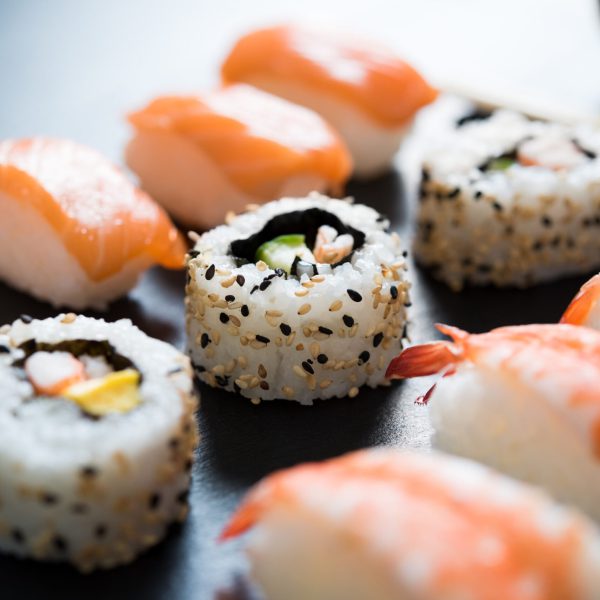 Sushi served on plate
